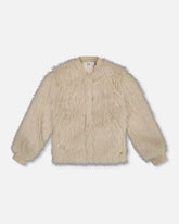 Manteau court en fausse fourrure beige