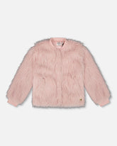 Manteau court en fausse fourrure vieux rose