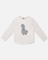 T-shirt en coton biologique blanc cassé avec lama