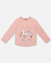 T-shirt en coton biologique vieux rose avec lama