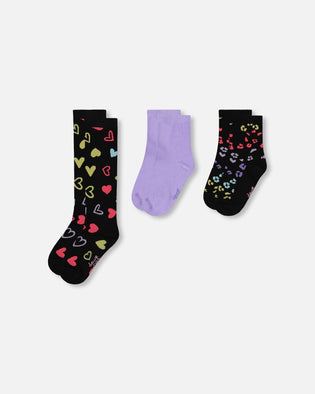 3-Pack Knit Socks Black And Multicolor - H20NS_000