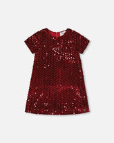 Robe manches courtes en velours rouge