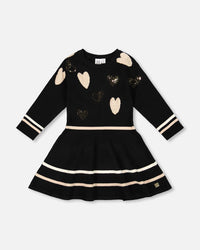 Knit Dress Black With Glittery Heart Motifs - H20OGT89_999