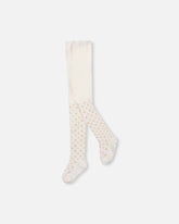 Collants en tricot blanc cassé avec motif d'étoiles dorées