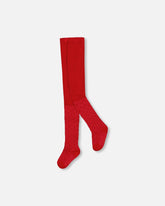 Collants en tricot rouge avec motif d'étoiles ton sur ton