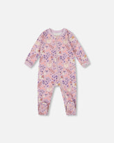 Pyjama une pièce lilas imprimé chats en coton biologique