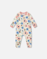 Pyjama une pièce blanc cassé imprimé fleurs en coton biologique
