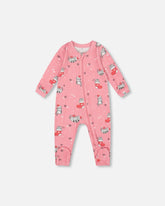 Pyjama une pièce rose imprimé chats en coton biologique