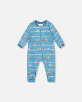 Pyjama une pièce bleu imprimé chiens en coton biologique