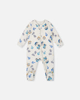 Pyjama une pièce beige imprimé singes en coton biologique