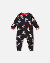 Pyjama une pièce noir imprimé biscuits en coton biologique
