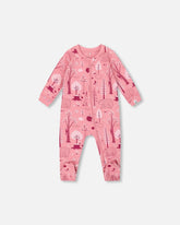 Pyjama une pièce imprimé forêt rose en coton biologique