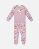 Pyjama deux pièces lilas imprimé chats en coton biologique