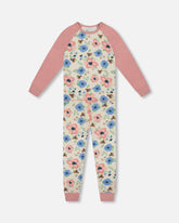Pyjama deux pièces blanc cassé imprimé fleurs en coton biologique