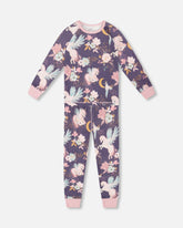 Pyjama deux pièces imprimé licornes aquarelles en coton biologique
