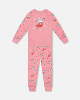 Pyjama deux pièces rose imprimé chats en coton biologique