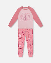 Pyjama deux pièces imprimé forêt rose en coton biologique