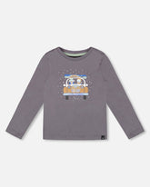 T-shirt à manches longues en jersey de coton biologique gris foncé
