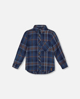 Chemise en flanelle à manches longues à carreaux bleu et marron