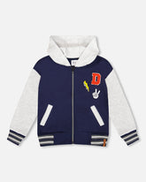 Veste à capuchon zippée en molleton bleu marine