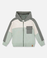 Sweat en molleton zippé blocs de couleurs vert jade