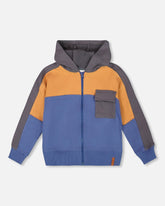 Sweat en molleton zippé blocs de couleurs bleu marine