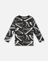 T-shirt à manches longues noir imprimé en coton biologique