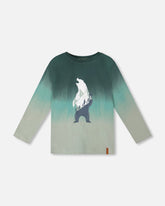 T-shirt en jersey à manches longues dégradé vert bouteille en coton biologique
