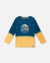 T-shirt en jersey à manches longues dégradé bleu sarcelle foncé en coton biologique