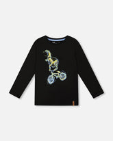 T-shirt à manches longues en jersey de coton noir