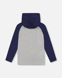 Organic Cotton Jersey Hooded Raglan Sleeve Tee Navy Blue - H20U75_481
