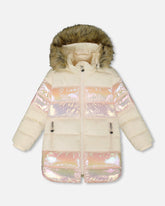 Manteau long métallisé matelassé blanc asperge