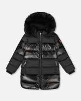 Manteau long métallisé matelassé noir