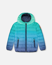 Quilted Mid-Season Jacket Green And Blue Gradient - H20W64_036