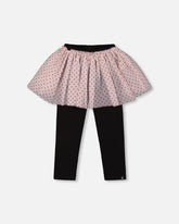 Legging côtelé avec jupe en tulle noir et vieux rose