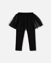 Legging côtelé avec jupe en tulle noir