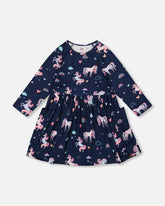 Robe en jersey avec poches marine imprimé licornes