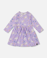 Robe en jersey avec poches lilas imprimé licornes