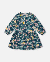 Robe en jersey vert imprimé chats