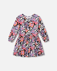 Jersey Dress Black Retro Flower Print - H20Z86_013