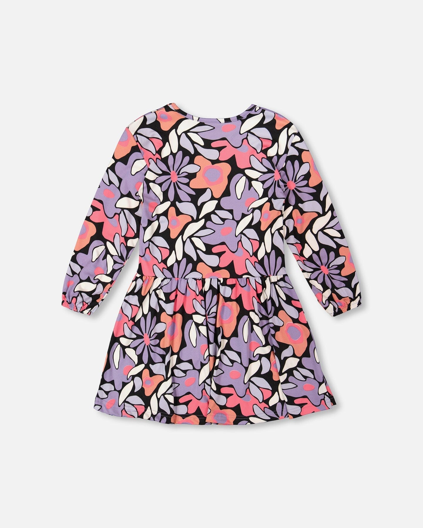 Jersey Dress Black Retro Flower Print - H20Z86_013