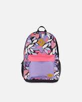 Sac à dos noir imprimé fleurs rétro pour enfants