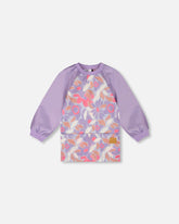 Tablier scolaire lilas imprimé fleurs rétro