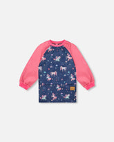 Tablier scolaire marine imprimé fleurs