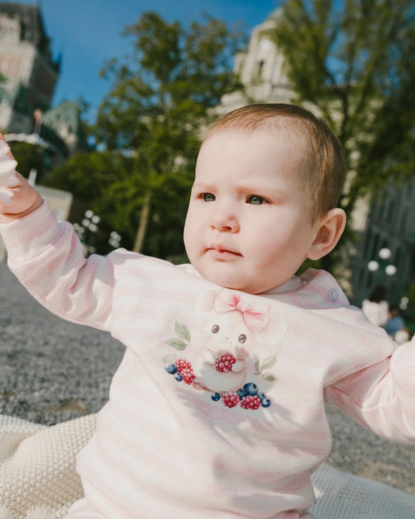 Cotton Jersey Top And Pants Set White And Pink Stripes - H30B15_3H189