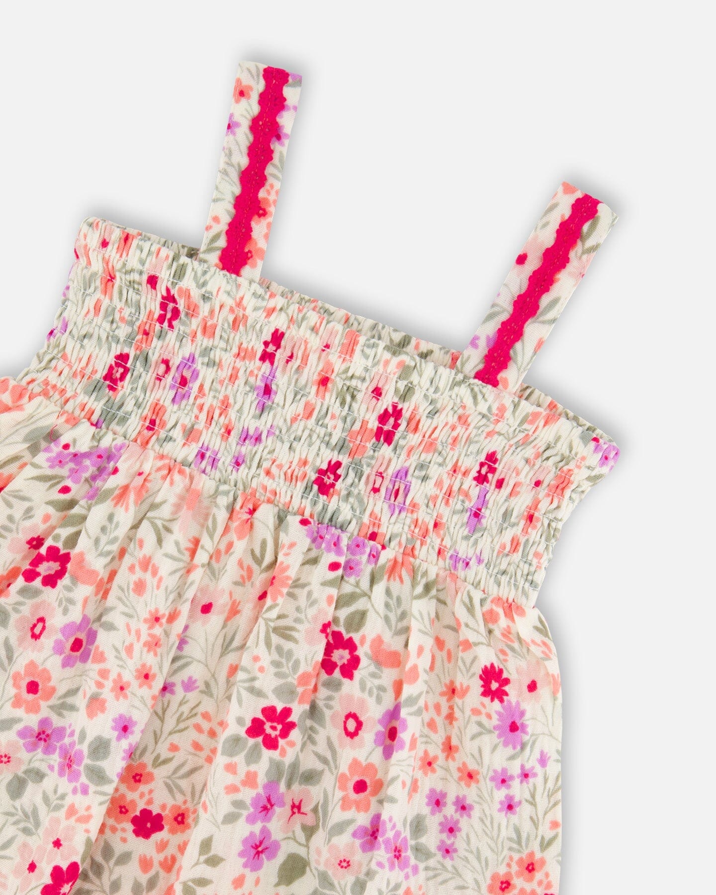 Tank Top With Smocking And Shorts Set In Muslin Off White Printed Flowers - H30F10_3H050