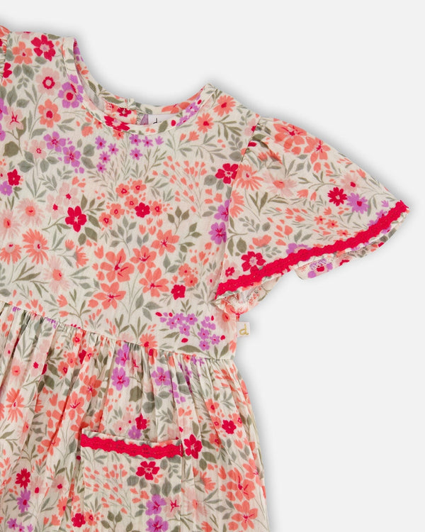 Muslin Dress Off White Printed Flowers - H30F87_3H050