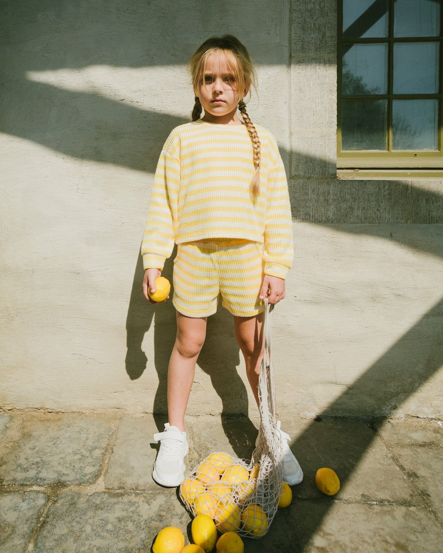 Striped Shorts Yellow And White - H30I27_3H138