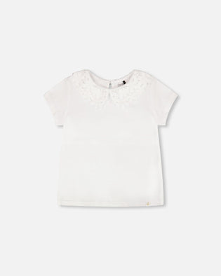 T-Shirt With Crochet Peter Pan Collar White - H30I70_01000