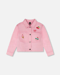 Pink Denim Jacket With Embroidered Patches - H30L50_06050